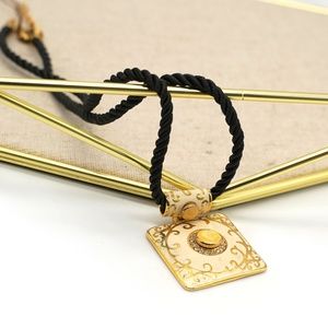 Yellow Cloisonne Black String Necklace